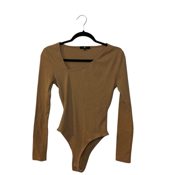 7 For All Mankind Tan Ribbed Long Sleeve Bodysuit - Picture 1 of 5